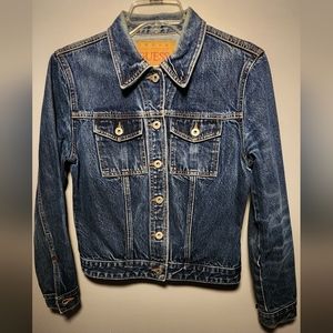Vtg Vintage GUESS Women's Blue Denim Jean Trucker Jacket * Size L Large